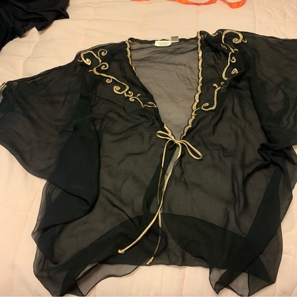 Victoria’s Secret gold label sheer tie jacket with satin tan trim one size fits - Picture 7 of 13